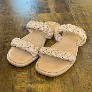 BCBGeneration Braided Double-Strap Slide Sandals in Nude
